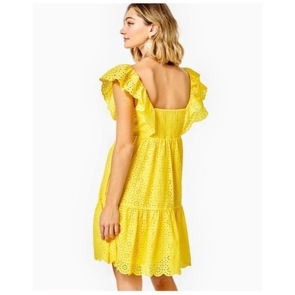 New! Lilly Pulitzer Asteria Dress Resort Yellow Daisy Dreams Eyelet - Picture 2 of 8